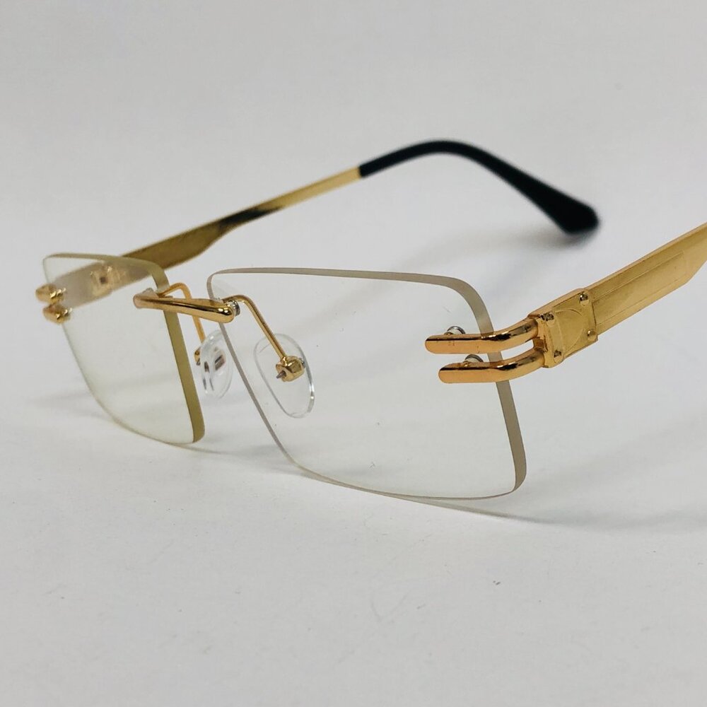 Men Sunglasses Clear Lens Rimless Luxury Retro Shades Gold‎ Metal Hip Hop Lentes
